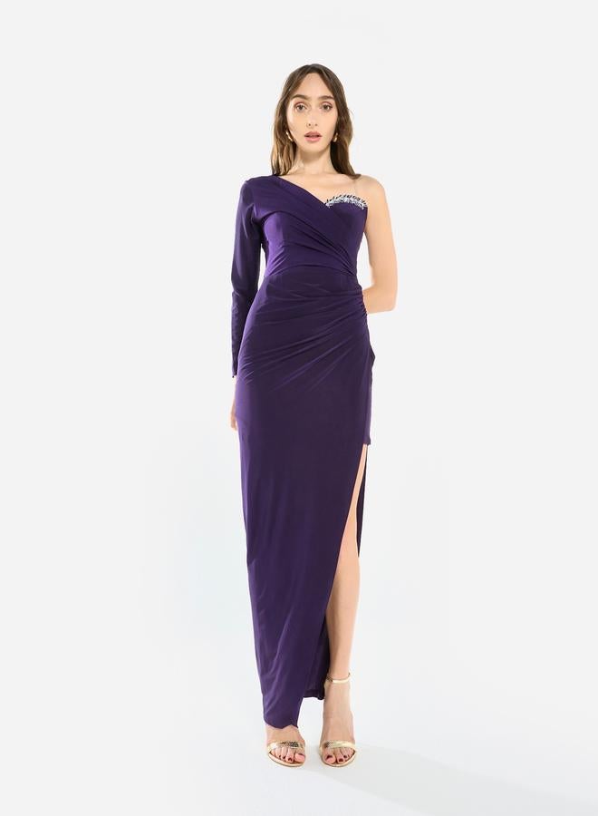 House of Moda Women Crystal Accent Ruched Gown Maxi Dress - Image 1